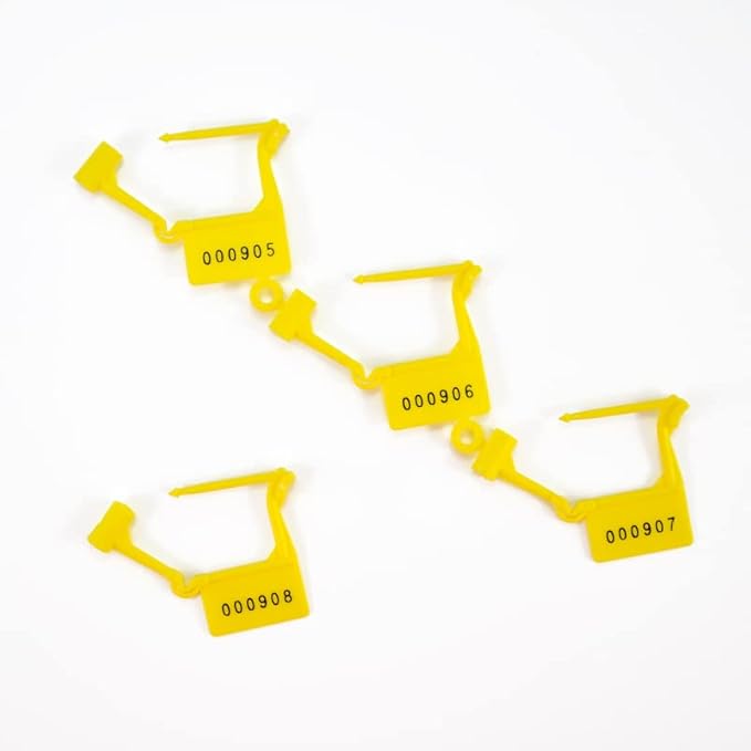 Plastic Security Padlock Seals Numbered Tamper Proof Disposable Self-Locking Plastic Medical Tags (Pack of 100 PCS) (Yellow)