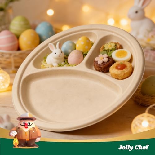JOLLY CHEF Heavy Duty Compostable 3 Compartment Paper Plate 10 Inch 125 Pcs - Image 4