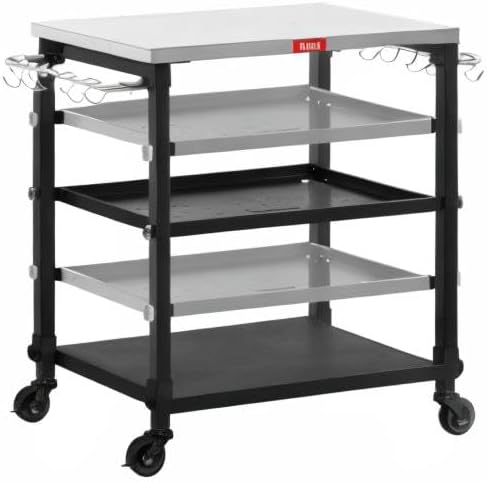 3-Shelf Grill Table, Pizza Oven Stand with Shelf, Movable Pizza Oven Grill Cart, Grill for Outside, Outdoor Bar Cart with Wheels, Stainless Steel top, L26.6xW16.1 Tabletop