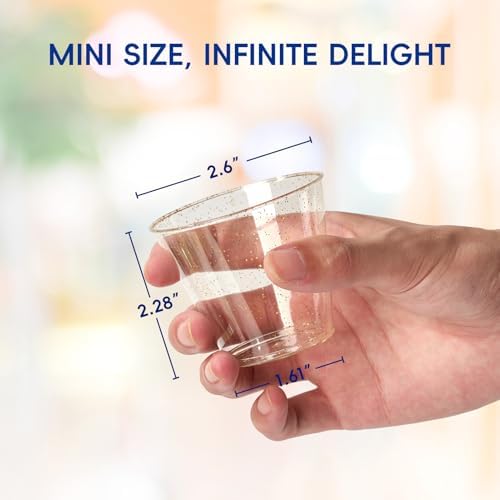 JOLLY CHEF 100 Pack 5 oz Gold Glitter Plastic Shot Glasses, Party - Image 5