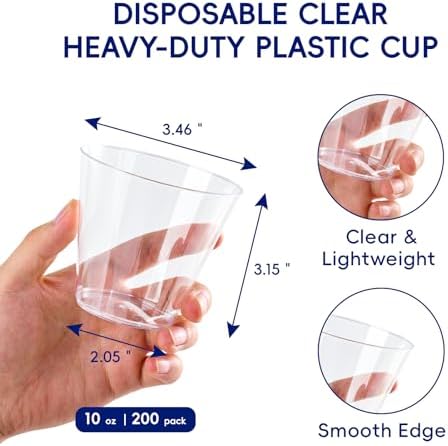 JOLLY CHEF 200 Pack 10 oz Clear Plastic Cups, Disposable Party Cups - Image 2