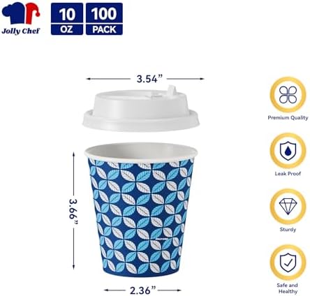 JOLLY CHEF 100 Pack 10 oz Paper Coffee Cups with Lids - Image 2