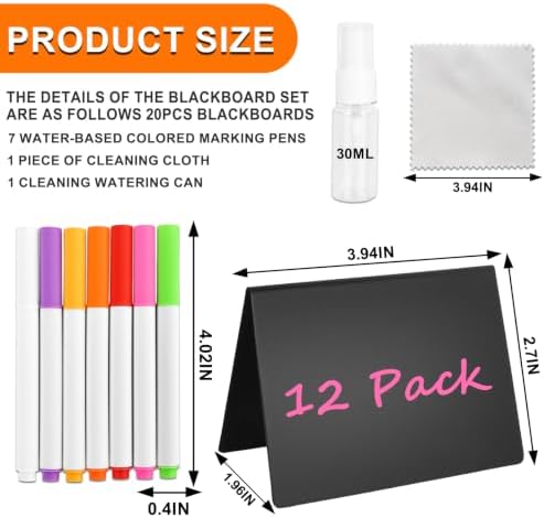 V Shape 12 Pack Mini Chalkboard Signs, Reusable Small Chalkboard Food Labels with 7 Color Markers, Spray Bottle and Cleaning Cloth for Buffet Wedding Party Table Decor - Image 2