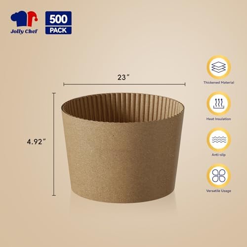 JOLLY CHEF 500 Pack Kraft Sleeves for 10, 12, 16, 20 oz Coffee Cups, 300 Pack Disposable Paper Coffee Cups 10oz with Brown Sleeves, - Image 3