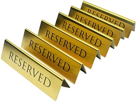Golden Metal Table Top Reserved Sign for Restaurants, Wedding, Ceremony and Events, Double Sided Tent, 6x1.75 inches (Pack of 6) by BARsics