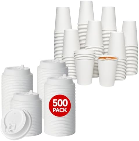 JOLLY CHEF 500 Pack Disposable Plastic White Lids 3.6'' for 10, 12, 16, 20 oz Paper Coffee Cups, 300 Pack Paper Coffee Cups 12 oz by JOLLYCHEF