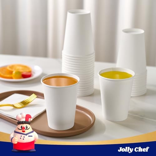 JOLLY CHEF 300 Pack Disposable Paper Coffee Cups 12 oz White Hot Paper Cups - Image 5