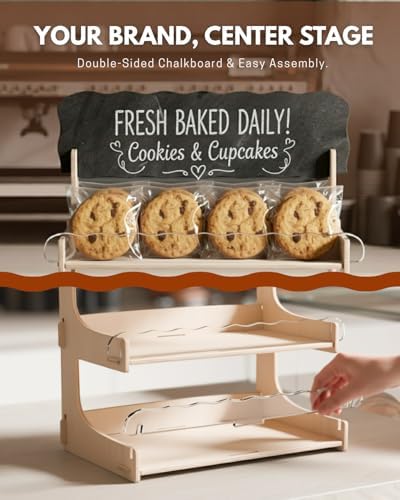 HOTCAN Cookie Display Stand for Bakers & Vendors with Acrylic Front | Wooden Dessert Stand with Chalkboard Sign for Market Booths, Craft Fairs & Events | 4 Tiered Cookie Display for Cupcakes, Muffins & Pastries (Natural) - Image 4