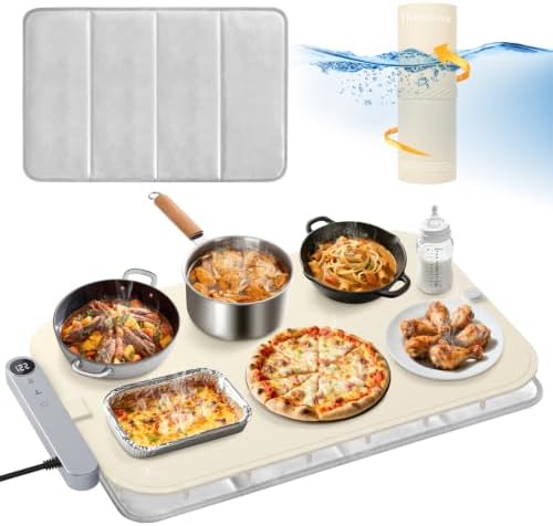 Homelove Warming Mat for Food - Electric Warming Tray with 7-Level Temp Settings & 6 Hours Timer, Full Surface Graphene Heating, Waterproof Dishwasher-Friendly Food Warmer for Parties, Kitchen (Beige) by Homelove