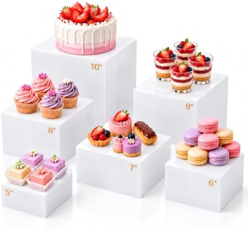 6-Piece White Acrylic Buffet Risers for Dessert Table Display by KVNTOOLS