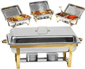 9Qt Chafing Dishes for Buffet, 4 Pack Gold 304 Stainless Steel Chafing Dish Sets, Complete Buffet Server and Warmers Set with Multiple Size Pans for Parties by Charcofire
