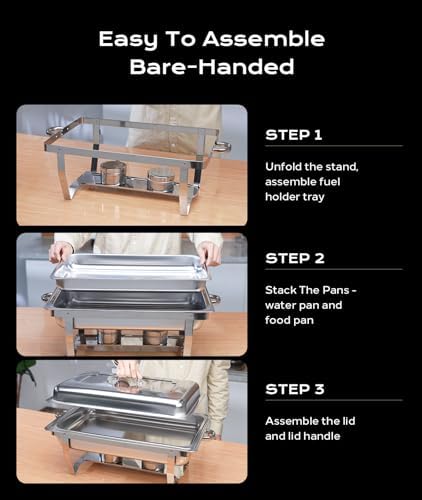 Chafing Dishes for Buffet 4 Pack, 9QT [Mirror-Like Polished Finish] Food Warmers for Parties Buffet [No Fingers Cut] Roll Edge Designed Chafing Dish Buffet Set for Any Party with Complete Set - Image 6