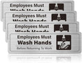 4 Pack Employees Must Wash Hands Sign-Wash Your Hands Sign Bathroom Decor,Handwashing Signs for Restaurant Commercial Kitchen Self-Adhesive, Brushed Aluminum，Square Icon by EliteSign