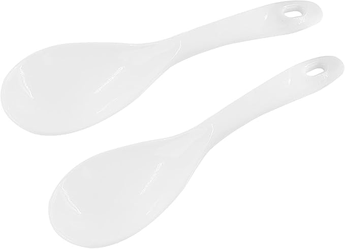 2PCS Plastic Rice Paddle Spoon Scoop, Non-Stick Rice Spatula Cooker Serving Spoon 7.87 Inch (White B)