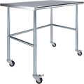 Stainless Steel Work Table with Open Base & Casters | Mobile Commercial Metal Work Bench & Prep Station | Heavy Duty Utility Table (48" Long x 30" Deep)