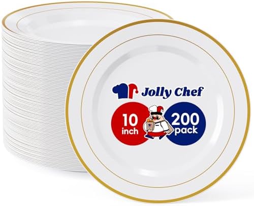 200PCS Plastic Plates 10 Inch Heavy Duty Disposable Plates for Everyday Use by JOLLYCHEF