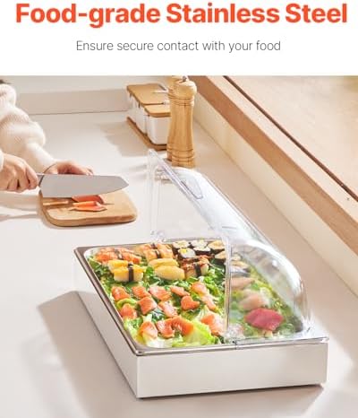 VEVOR Countertop Food Serving Display Container, 1 x 1 Pan Stainless Steel Food Serving Tray, Buffet Condiment Dispenser Display Rack with Clear Lid & 3 Ice Trays, for Restaurant Hotel Kitchen Party - Image 2