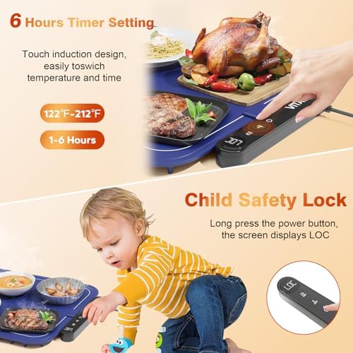 Warming Mat for Food, (XXL 37”x16”) Electric Warming Trays, Upgrade Graphene Fast Full-Surface Heating Mat for Food with 6 Level Temp, 6 Hours Timer, Food Warmer Pad with Heat-Insulating Mat - Image 5