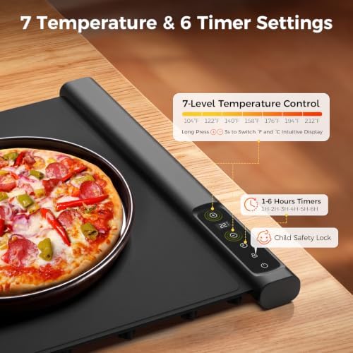 3-in-1 Expandable Warming Mat for Food, 7 Temp & 6H Timer, 54" x 16", Black - Image 3