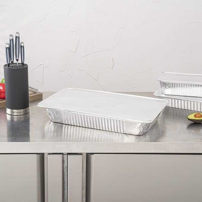 Restaurantware Aluminum Pan Cover 25 Count 21.06 x 13.5 Inch Oven Friendly Disposable Pan Lid Full Size Foil Lid Temperature-Sealing Silver For Catering And Food Storage
