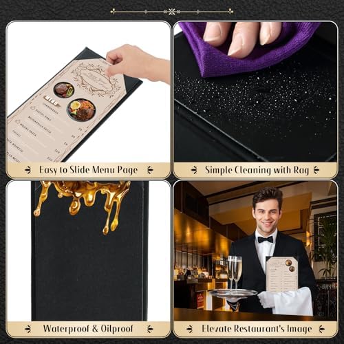 Menu Covers 4.25 x 11", 10 Pcs 1 View Leather Restaurant Menu Holders - Image 4