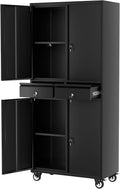 GarveeHome 72" Metal Storage Cabinet with Wheels, Locking Doors & 2 Drawers,Heavy Duty Rolling Garage Organizer with 2 Adjustable Shelves (with Wheels, with 2 Draws)