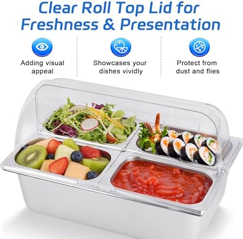 Cold Food Buffet Server 4 Pans×2.7QT with Ice Packs for Salad Pizza Sauce Colded Serving Trays Condiments Containers for Parties Buffet - Image 5