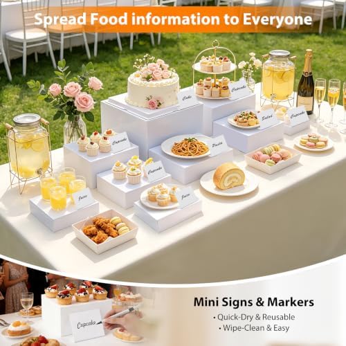 Nestable Buffet Risers - 9 Pcs White Acrylic Food Risers with Signs & Markers – Sturdy Dessert Table Display Stands for Parties, Catering, Jewelry & Collectibles (Easy-Store Stackable Cubes: 10'', 9'', 8", 7", 6", 5'', 5", 4", 4") - Image 7