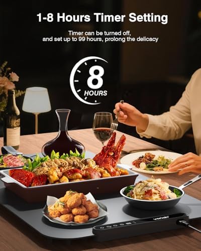 Warming Mat for Food,27.5x15.7'' XL Silicone Food Warming Mat,99H Continuous Heat,7 Temp Levels,℉/℃ Switch,Rollable & Portable Food Warming Mat for Buffet,Parties Daily Use-Graphite Gray - Image 4
