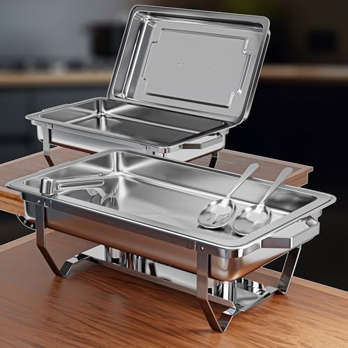 Chafing Dishes for Buffet 2 Pack (2 Pans + 3 Utensils) - 9QT Stainless Steel Chafing Dish Buffet Set - Food Warmers for Parties Buffet - Buffet Servers and Warmers (2 Pack + 2 Pans + 3 Utensils) by CATERTOPIA