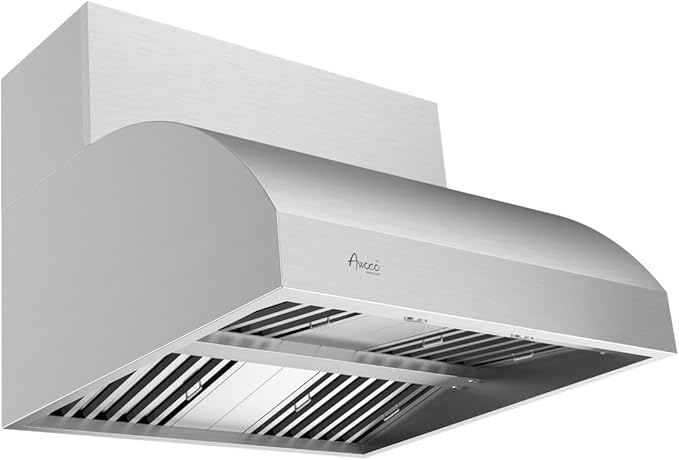 Awoco 36” Outdoor BBQ Vent Hood 17” High Type 304 Stainless Steel, 4 Speeds 1000 CFM, Adjustable LED Lights, 8” Round Top Vent with 12”H Chimney Cover