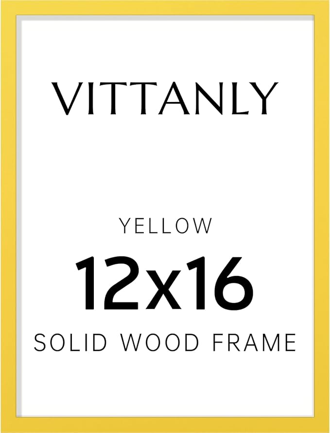 Vittanly 12x16 Picture Frame, Solid Wood Frame with Plexiglass, Includes 8.5x11 Mat, Wall Hanging for Photos, Home Decor, Yellow, 1 Pack