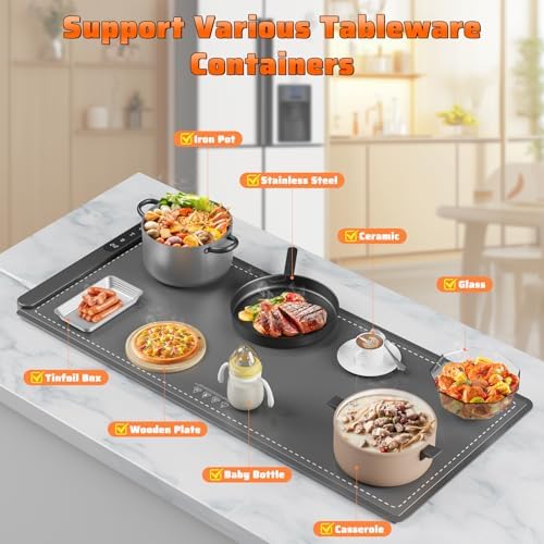 Fast Heating Warming Mat for Food, XL 36"x16", Electric Food Warmer with 6 Level Adjustable Temperature and 6 Hours Timer, Full-Surface Portable Warming Pad Trays for Buffets Party - Image 7