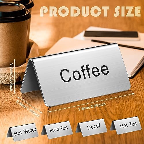 Hicarer 5 Pcs Stainless Steel Table Tent Sign Coffee Signs Tea Beverage Table Display for Party Buffet Restaurant Banquet Wedding Indoor Outdoor, 2.99 x 1.5'' - Image 2