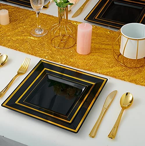 125 PCS Plastic Plates Set Gold Disposable Dinnerware Set for 25 Guests - Image 2