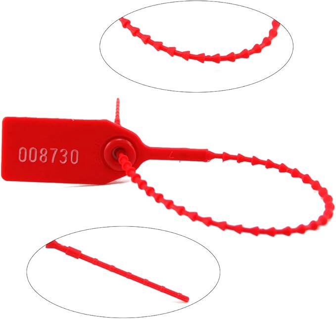 Leadseals(R) 1000 Plastic Tamper Seals, Zip Ties for Fire Extinguishers Pull Tite Security Tags Numbered Disposable Self-Locking Tie 250mm Length (Red)