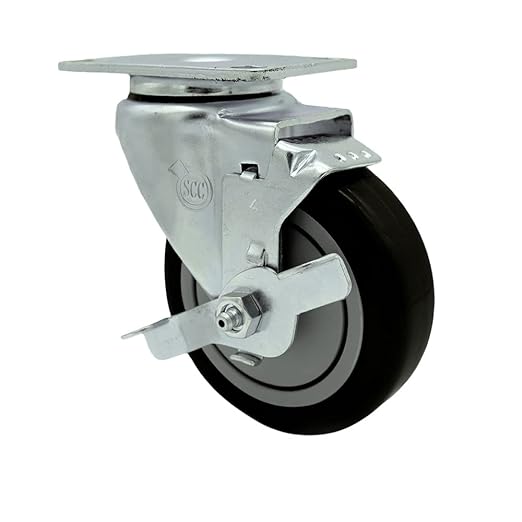 Service Caster Brand Replacement Caster for Uline Caster H-5539SWB - Swivel Top Plate Caster with 4 Inch Black Polyurethane Wheel and Top Lock Brake - Fits Carts, Dollies and Poly Box Trucks H-1956