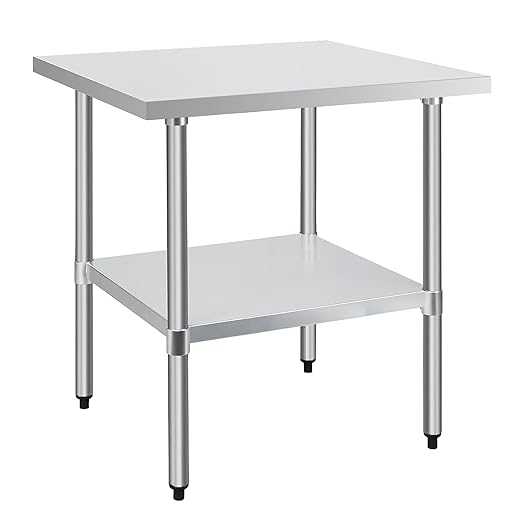 COOLCHEF Stainless Steel Work Table 30 x 30 Inch, NSF Commercial Prep Table with Undershelf, Heavy Duty Food Prep Workstation