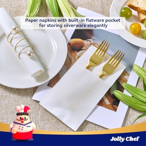 100 Paper Napkins with Built-in Flatware Pocket Prefolded Guest Hand Towels - Image 3