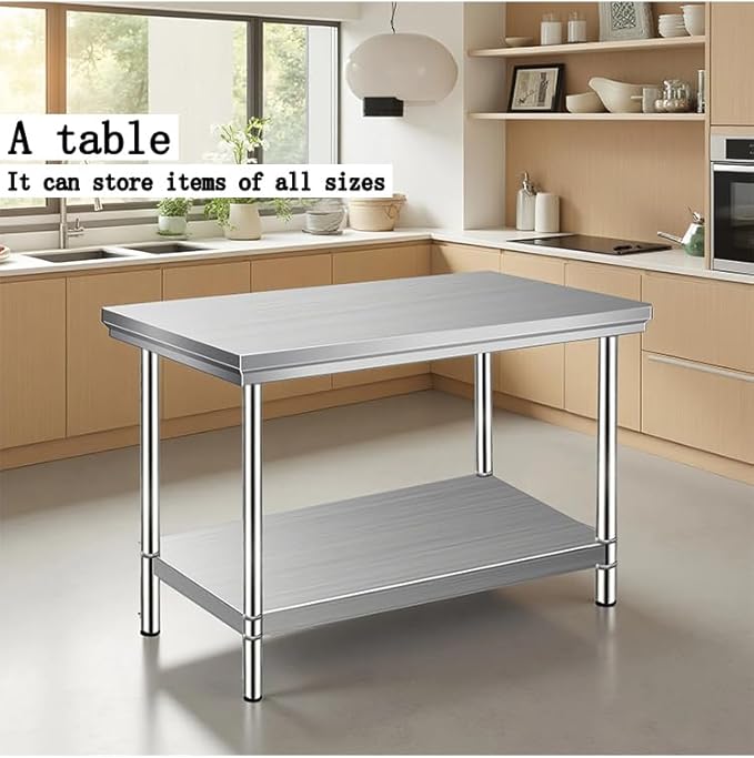Stainless Steel Table Dining Table countertop is a Sturdy and Durable Double-Layer Operation Table for Restaurants and Kitchens, Outdoor use