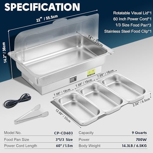3 x 3QT Electric Chafing Dish with Knob Temperature Control - Image 6
