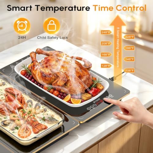Electric Warming Tray,4-in-1 Food Warmer Tray with 8 Precise Temps & 24H Timer,35"x15"Tempered Glass Food Warming Mat,Modular Warming Trays for Parties Buffet for Catering Gatherings - Image 2