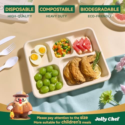 Compostable 5 Compartment 10*8.25*1 Inch 500 Pack Heavy Duty Paper Plates - Image 3