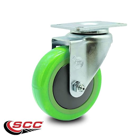 Service Caster Brand Replacement Caster for Uline Caster H-5539S-Swivel Top Plate Caster with 4 Inch Green Polyurethane Wheel-Light Duty Replacement Caster-Fits Cart, Dollies and Poly Box Truck H-1956