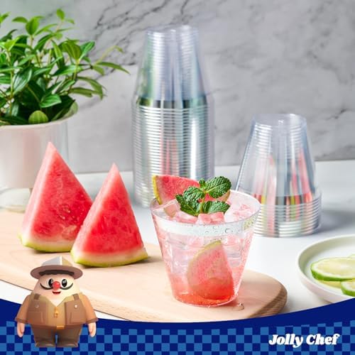 JOLLY CHEF 9 oz Plastic Cups Silver Rimmed Disposable Cups 100 Pack - Image 6