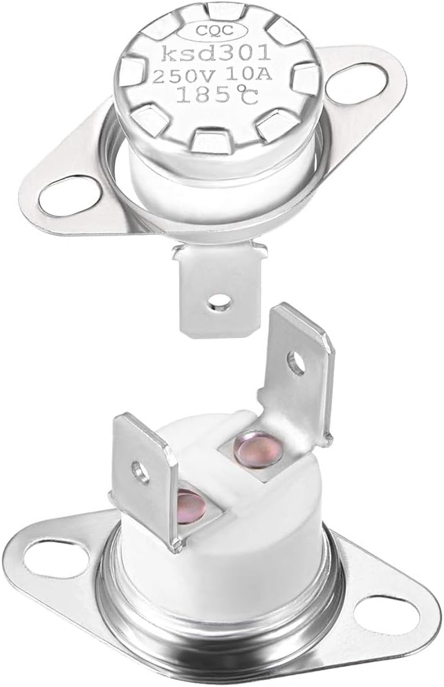 uxcell KSD301 Thermostat 185°C/365°F 10A Normally Closed N.C Adjust Snap Disc Temperature Switch for Microwaves,Oven,Coffee Maker 2pcs,Ceramic Material