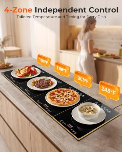 Warming Trays For Buffets Party,4-In-1 47"×16"Independent Temp Control Food Warmers For Parties Buffet,8 Precise Temps&24H Timer Warming Mat For Food,Modular Food Warming Mat Catering Gatherings - Image 3