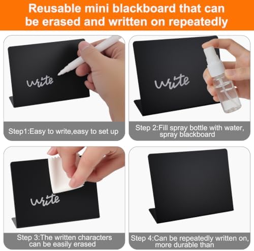 L Shape 20 Pack Mini Chalkboard Signs, Reusable Small Chalkboard Food Labels with 7 Color Markers, Spray Bottle and Cleaning Cloth for Buffet Wedding Party Table Decor - Image 3