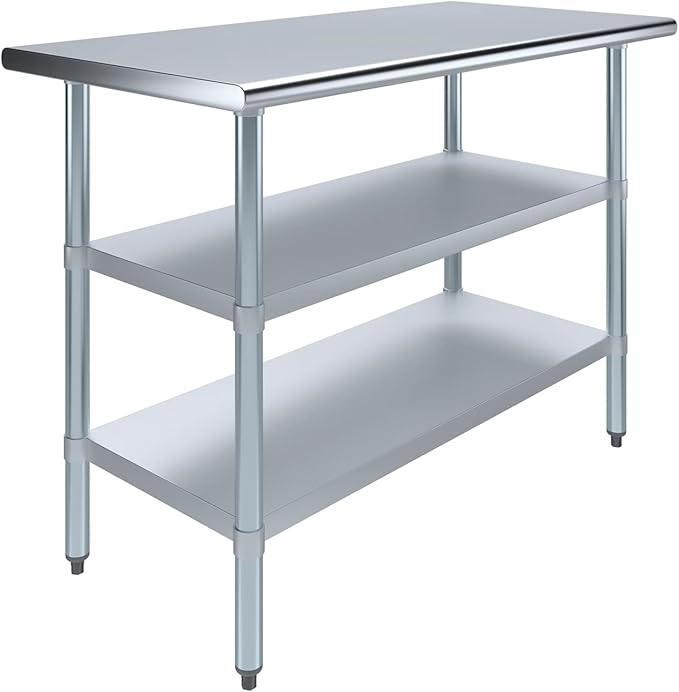 AmGood Stainless Steel Work Table with 2 Shelves | NSF | Metal Utility Table (48" Long x 24" Deep)