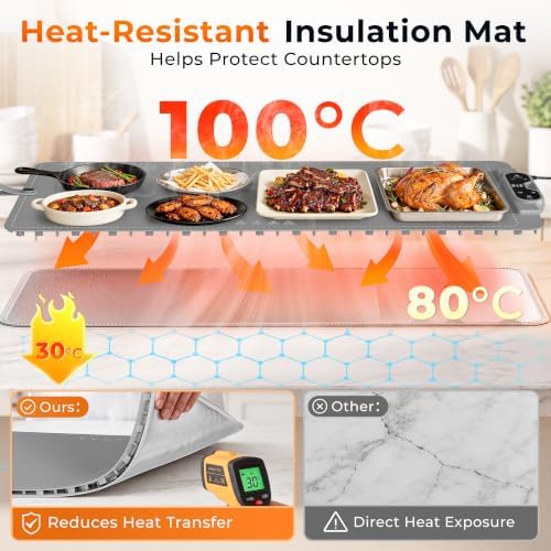Warming Mat for Food， Extra Large 37"x15", 7 Heat Levels, 8 Hour Timer - Image 3
